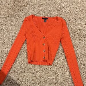 Forever 21 Vibrant Orange Ribbed Button-Down Shirt